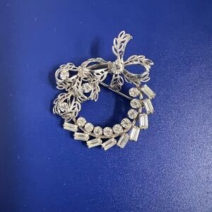 Signed Vintage Elegant Silver Rhinestone Brooch with Crystal Accents